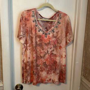 CJ Banks Printed Pullover Short Sleeve Top Size 1X